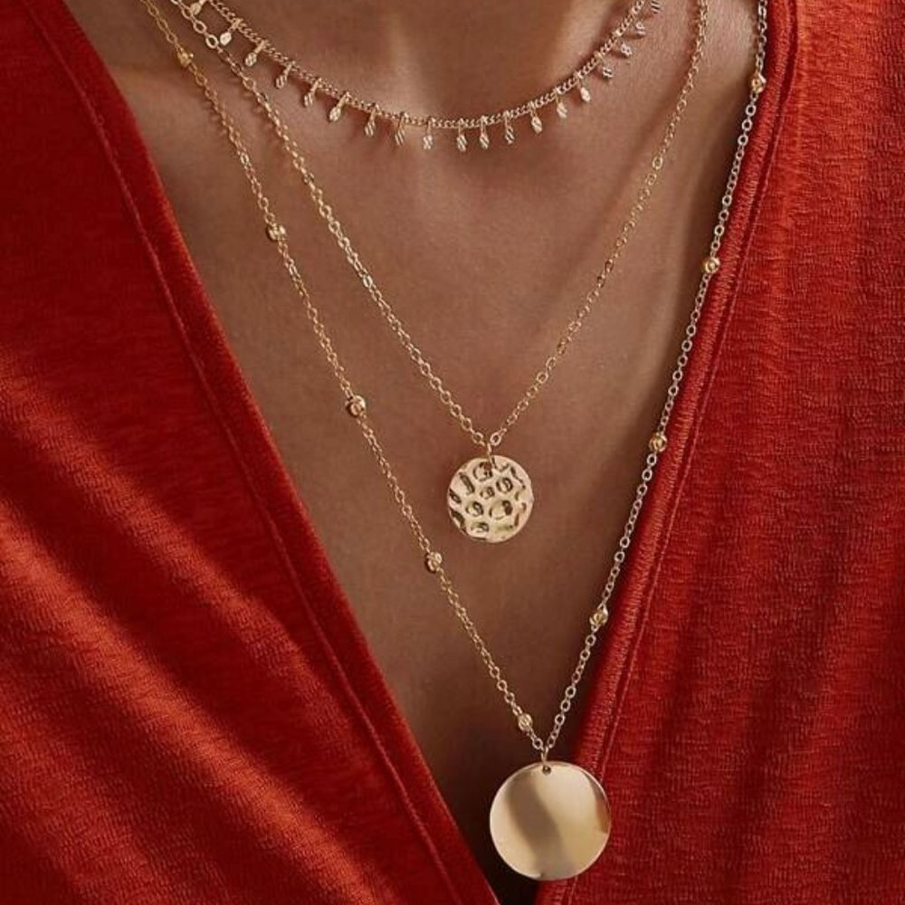 Layered Gold Disc Pendant Necklace